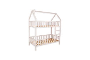 Детская двухъярусная «кровать домик», 90 см x 190 см x В204 см, белая, Folkland Home цена и информация | Детские кровати | 220.lv