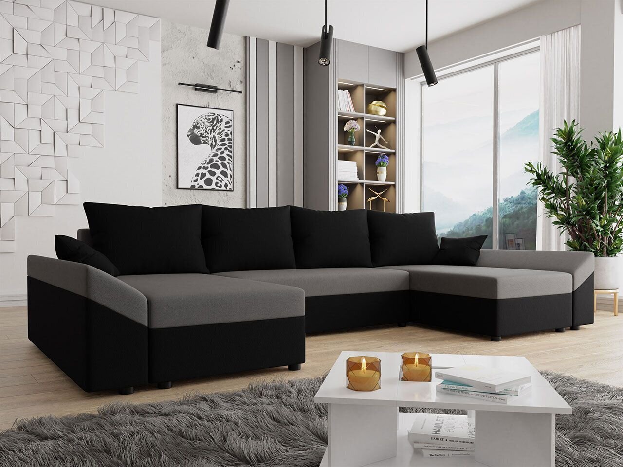 Stūra dīvāns Dante U, melns/pelēks cena un informācija | Stūra dīvāni | 220.lv