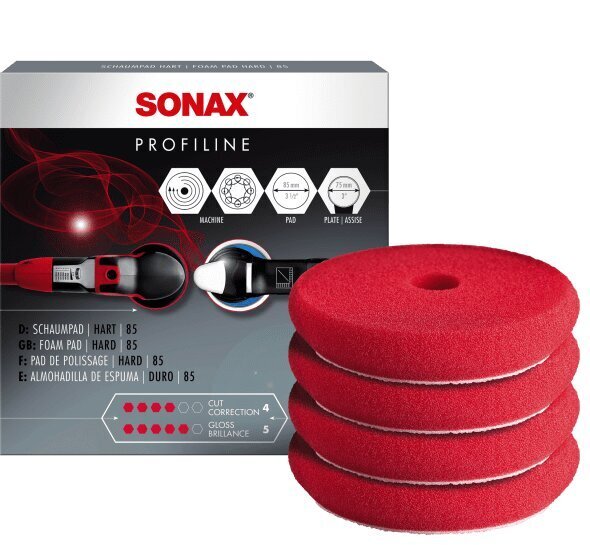 SONAX Polishing Sponge red (hard), Cieta Sarkanā pulēšanas ripa, 85mm, 4gb цена и информация | Tīrīšanai, salvetes | 220.lv