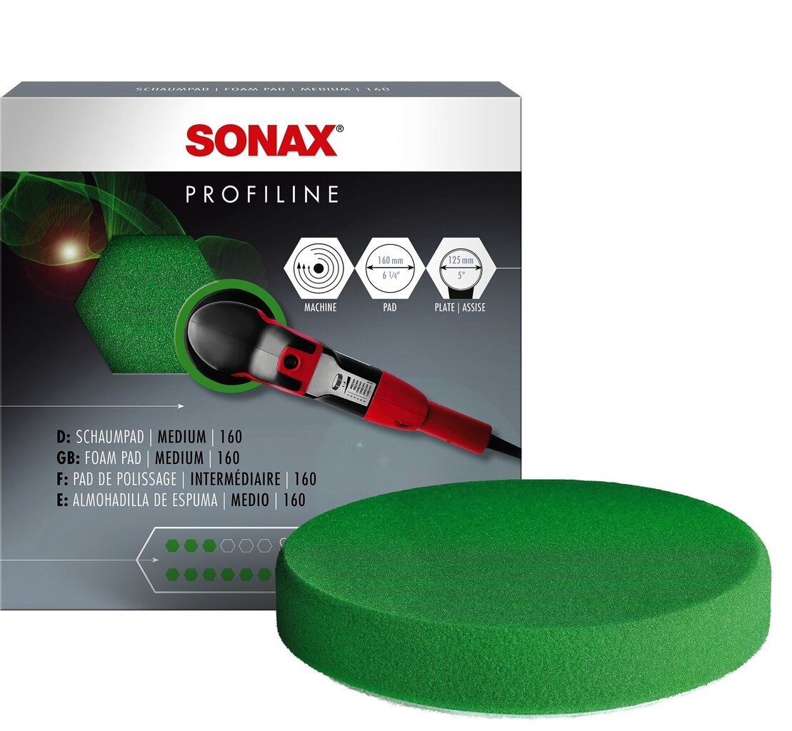SONAX vidējas cietības zaļš pulēšanas spilventiņš, 160mm цена и информация | Tīrīšanai, salvetes | 220.lv