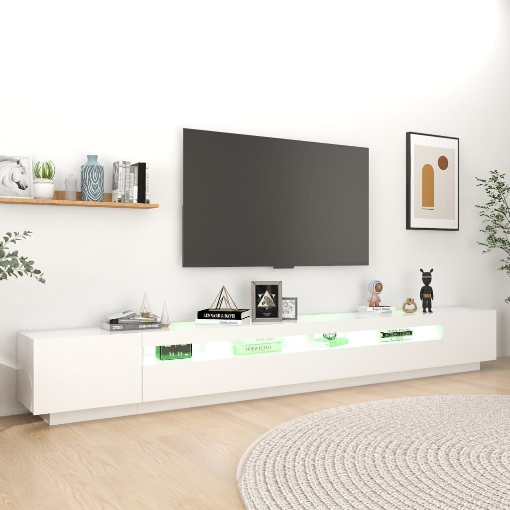 vidaXL TV skapītis ar LED lampiņām, 300x35x40 cm, balts цена и информация | TV galdiņi | 220.lv