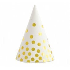 Papīra cepures &amp;quot;Zelta punktiņi&amp;quot;, baltas, 6 gab cena un informācija | Svētku dekorācijas | 220.lv