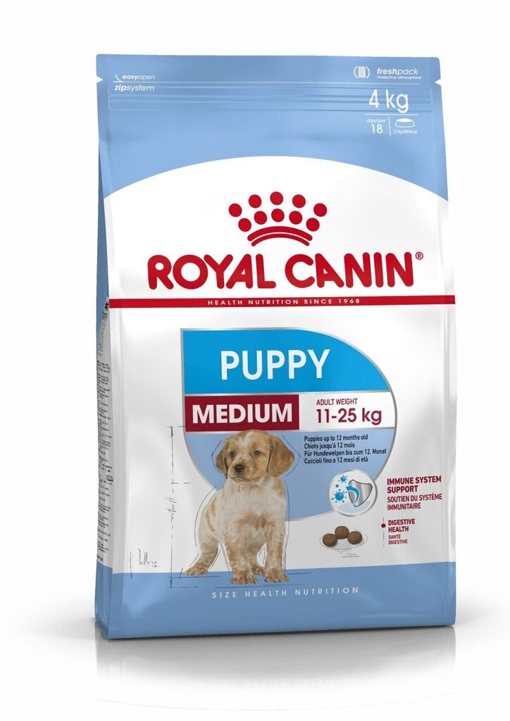 Royal Canin vidēja lieluma šķirnes kucēniem Medium Puppy, 4 kg цена и информация | Sausā barība suņiem | 220.lv