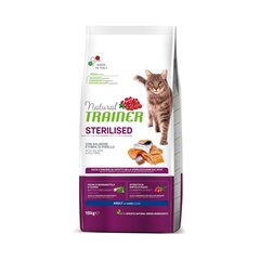 Natural trainer sterilised adult salmon&amp;PEA - sausā barība ar lasi un zirnīšiem pieaugušiem sterilizētiem kaķiem 10 KG cena un informācija | Sausā barība kaķiem | 220.lv