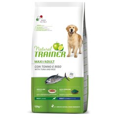 NATURAL TRAINER MAXI ADULT TUNA&RICE - sausā barība ar tunci un rīsiem pieaugušiem lielo šķirņu suņiem 12 kg cena un informācija | Trainer Natural Zoo preces | 220.lv