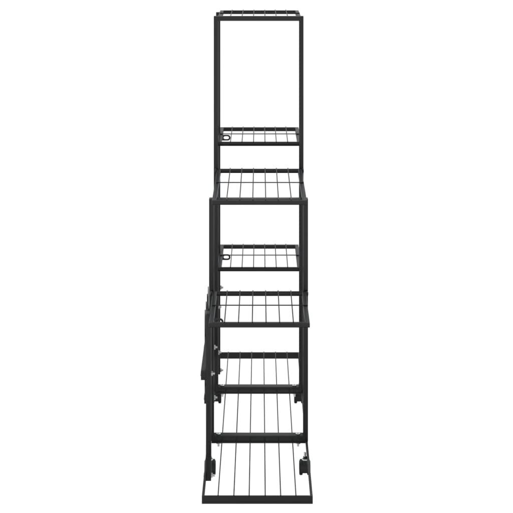 vidaXL puķu statīvs ar riteņiem, 94,5x25x92,5 cm, melns metāls cena un informācija | Dārza instrumenti | 220.lv