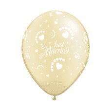 Balons QL 11 ar virsdruku Just Married with hearts, metālisks ziloņkauls / 25 gab. cena un informācija | Baloni | 220.lv