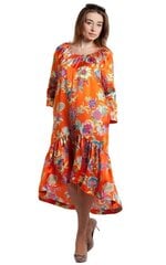 Zīda pavasara-vasaras kleita ar ziedu rakstu LE-84022OR, oranža cena un informācija | Kleitas | 220.lv
