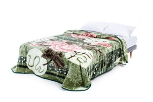 Pleds-gultas pārklājs Zaļš ar rozā ziediem, 160x210 cm cena un informācija | Gultas pārklāji, pledi | 220.lv