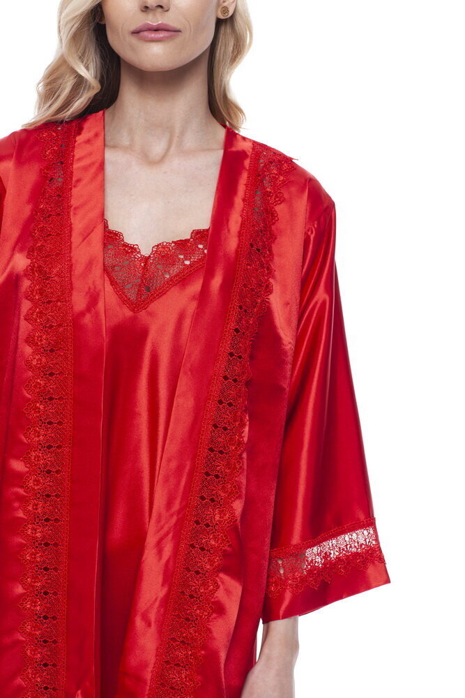 Halāta un naktskrekla komplekts no mākslīgā zīda sievietēm Jasmin 1739, sarkans cena un informācija | Sieviešu halāti | 220.lv