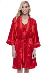 Комплект из искусственного шелка халат и ночная рубашка для женщин Jasmin 1739, красный цена и информация | Женские халаты | 220.lv