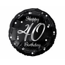 Folija balons Happy 40 Birthday, melns, sudraba apdruka, 18 cena un informācija | Baloni | 220.lv