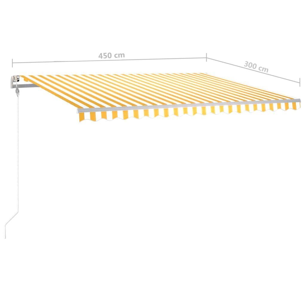 Manuāla izvelkama markīze ar LED vidaXL, 4,5x3 m, dzeltena, balta цена и информация | Saulessargi, markīzes un statīvi | 220.lv