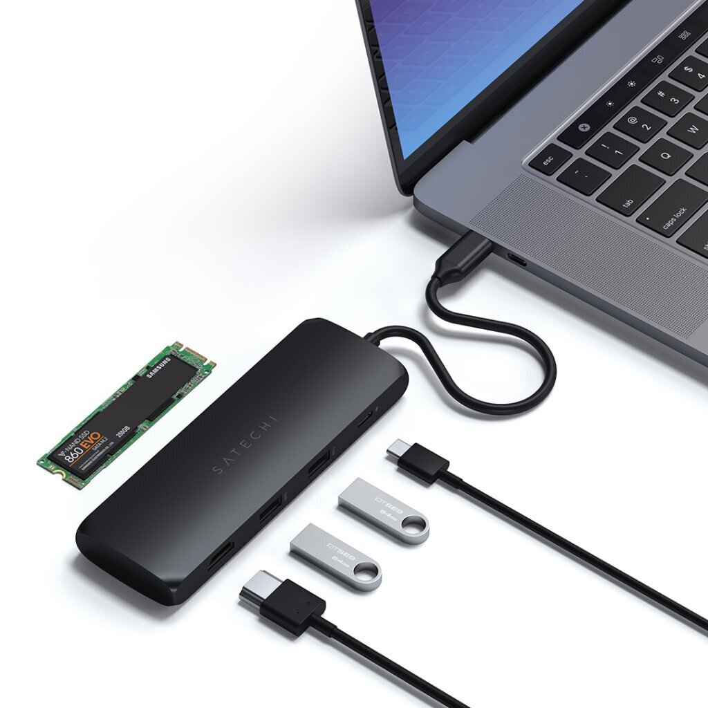 Satechi USB-C HYBRID w. ar SSD atmiņas dziņas nodalījumu, melns цена и информация | Adapteri un USB centrmezgli | 220.lv