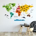 наклейка на стену с красочной картой мира с животными XL