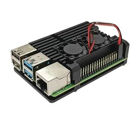 Алюминиевый радиатор Raspberry Pi 4B - коробка черного цвета с двумя вентиляторами цена и информация | Электроника с открытым кодом | 220.lv