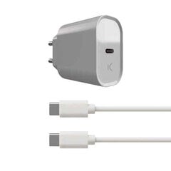 Sienas Lādētājs + USB Kabelis C KSIX Balts 20W cena un informācija | Lādētāji un adapteri | 220.lv