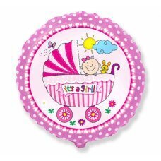 Воздушный шар из фольги 18 &amp;quot;FX Girl&amp;#39;s Pram, розовый, в упаковке цена и информация | Шарики | 220.lv