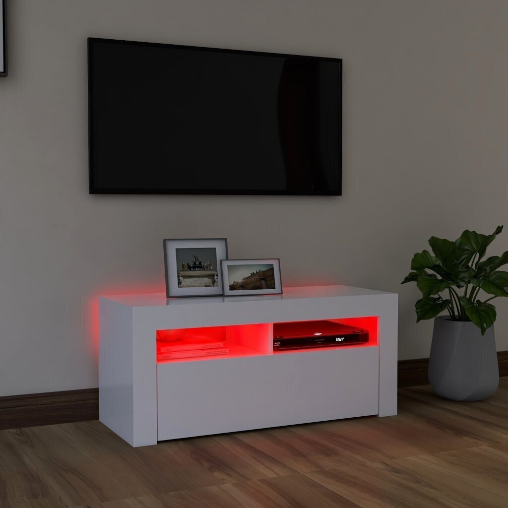 vidaXL TV galdiņš ar LED lampiņām, 90x35x40 cm, balts cena un informācija | TV galdiņi | 220.lv