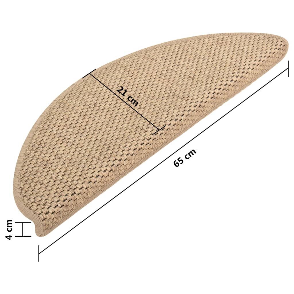 vidaXL kāpņu paklāji, 15 gab., pašlīmējoši, 65x25 cm, smilškrāsas cena un informācija | Paklāji | 220.lv