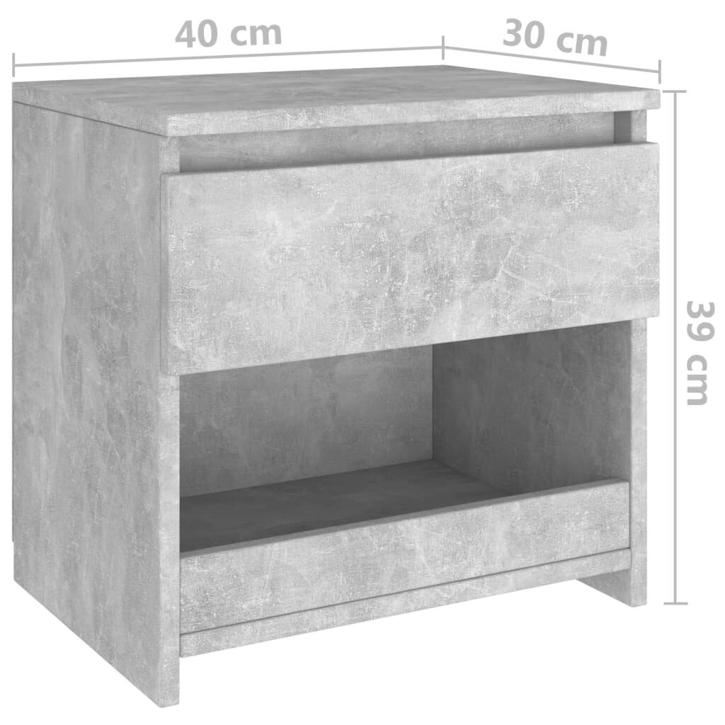 vidaXL naktsskapīši, 2 gb., betona pelēki, 40x30x39 cm, skaidu plāksne cena un informācija | Naktsskapīši | 220.lv