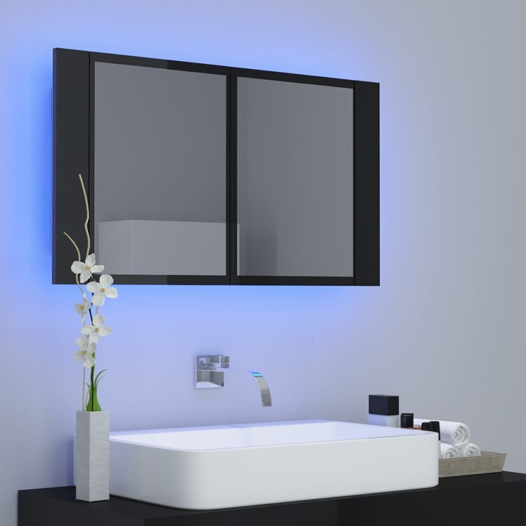 Vannas skapis vidaXL LED 80, melns cena un informācija | Vannas istabas skapīši | 220.lv
