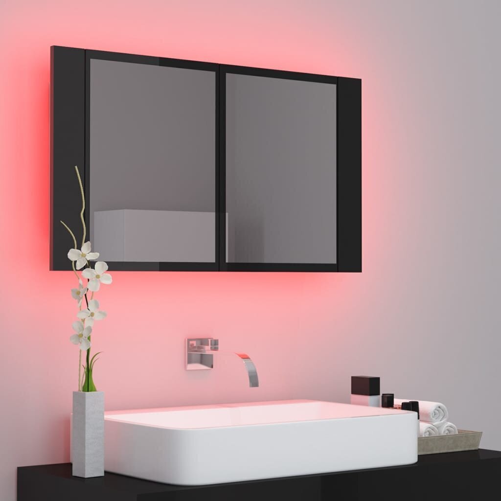 Vannas skapis vidaXL LED 80, melns cena un informācija | Vannas istabas skapīši | 220.lv