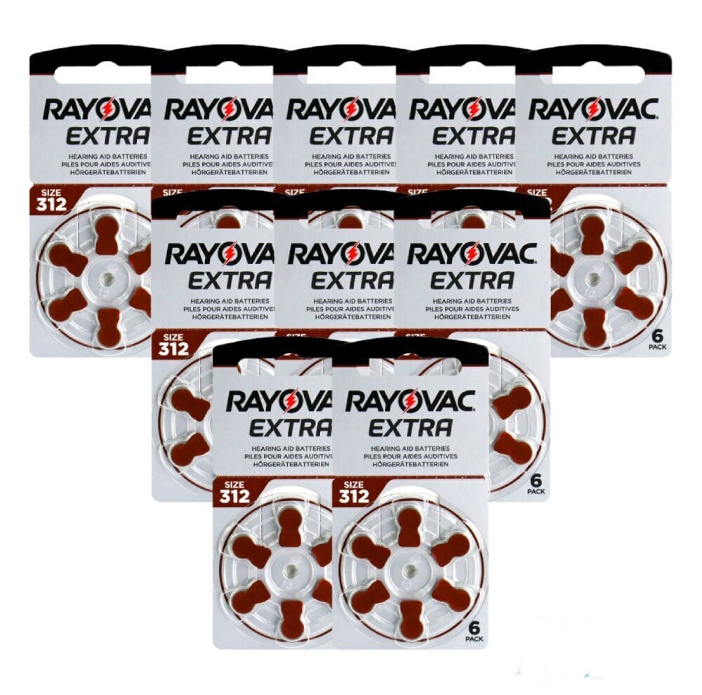 Rayovac Extra Advanced 312 baterijas dzirdes aparātiem, 60 gab. cena un informācija | Baterijas | 220.lv