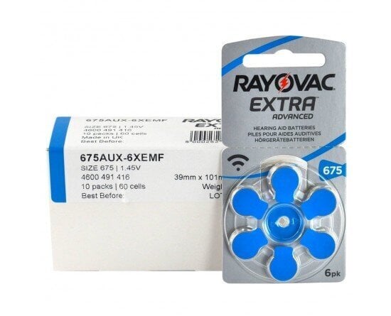 Rayovac Extra Advanced 675 baterijas dzirdes aparātiem, 60 gab. цена и информация | Baterijas | 220.lv