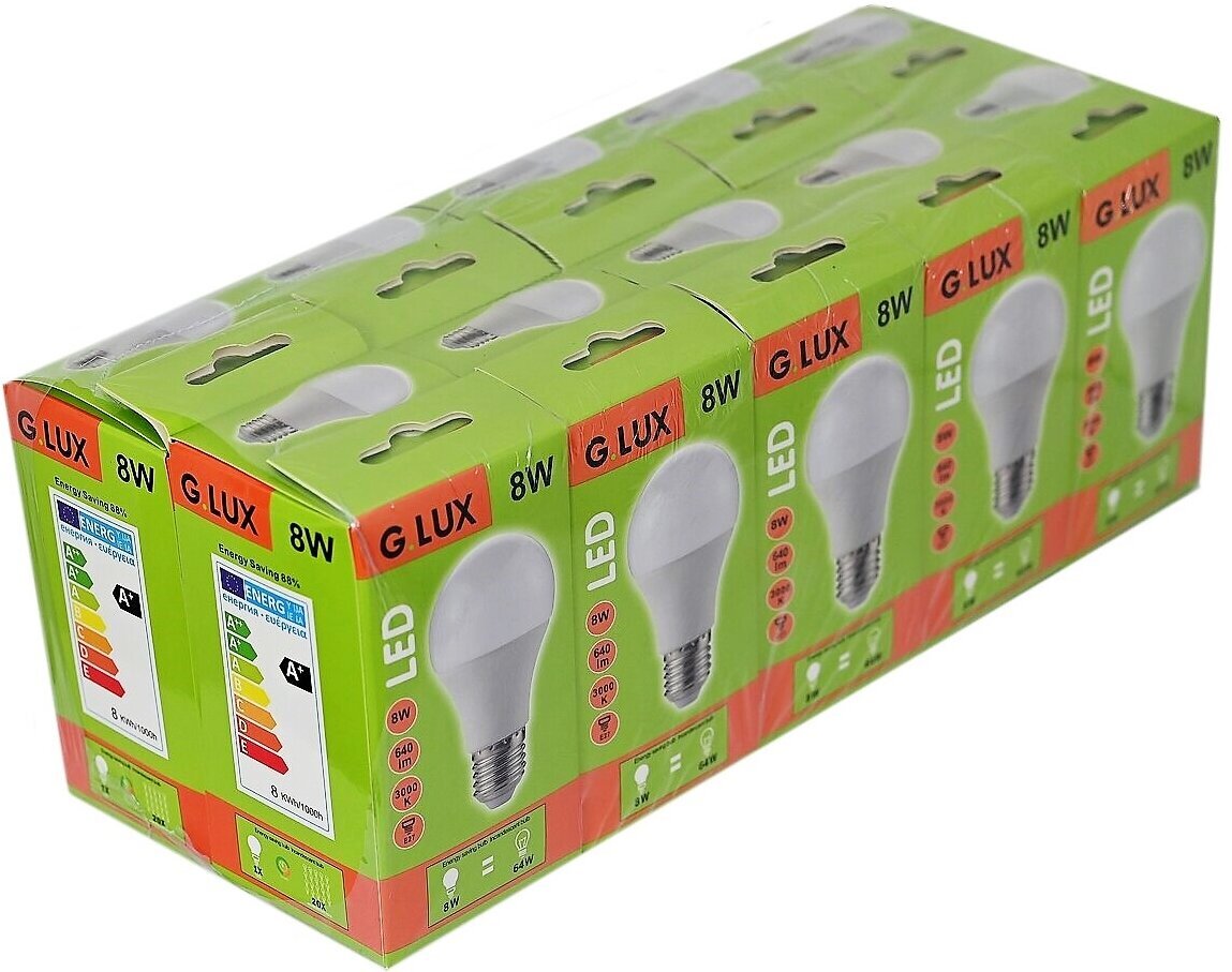 LED spuldzes G.LUX GR-LED-A60-P-8W 3000 K, 10 gab. цена и информация | Spuldzes | 220.lv