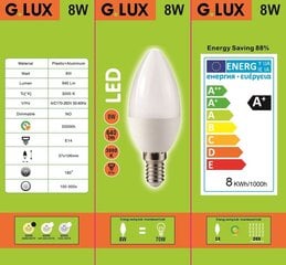 LED spuldzes G.LUX GR-LED-C37-8 W 3000K, 10 gab. cena un informācija | Spuldzes | 220.lv