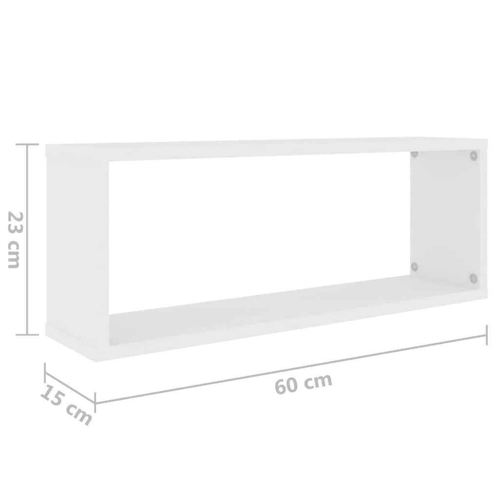 vidaXL sienas plaukti, 2 gab., balti, 60x15x23 cm, skaidu plāksne cena un informācija | Plaukti | 220.lv