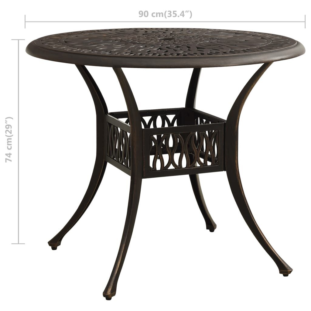 Dārza galds, bronzas krāsa, 90x90x74cm, liets alumīnijs cena un informācija | Dārza galdi | 220.lv