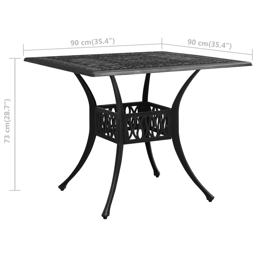 Dārza galds, melns, 90x90x73 cm, liets alumīnijs cena un informācija | Dārza galdi | 220.lv