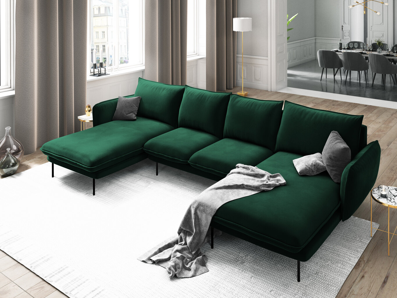 Stūra dīvāns Cosmopolitan Design Vienna 6S, tumši zaļš/melns cena un informācija | Stūra dīvāni | 220.lv