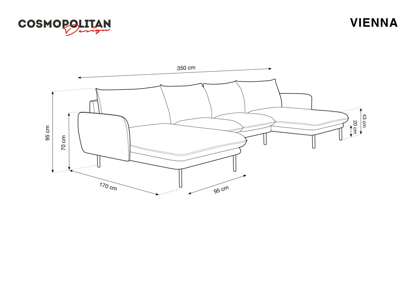 Stūra dīvāns Cosmopolitan Design Vienna 6S, melns cena un informācija | Stūra dīvāni | 220.lv
