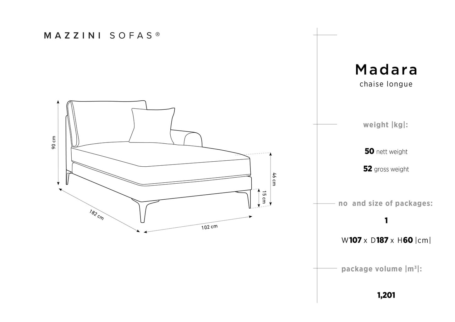 Kušete Mazzini Sofas Madara, tumši pelēka/melna цена и информация | Dīvāni | 220.lv