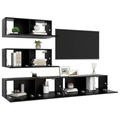 vidaXL 4-daļīgs TV skapīšu komplekts, melns, skaidu plāksne cena un informācija | TV galdiņi | 220.lv