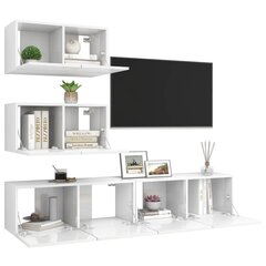 vidaXL 4-daļīgs TV skapīšu komplekts, skaidu plāksne, spīdīgi balts cena un informācija | TV galdiņi | 220.lv