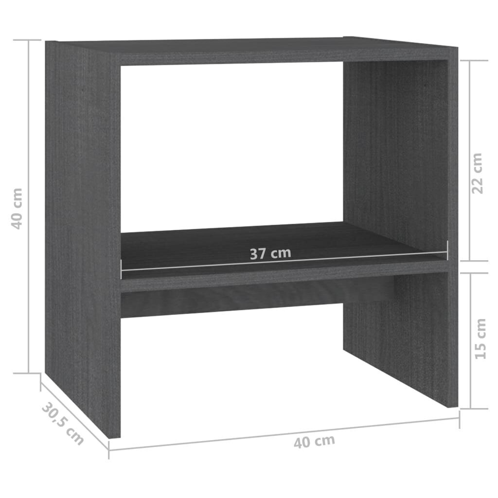 vidaXL naktsgaldiņi, 2 gab., pelēki, 40x30,5x40 cm, priedes masīvkoks cena un informācija | Naktsskapīši | 220.lv