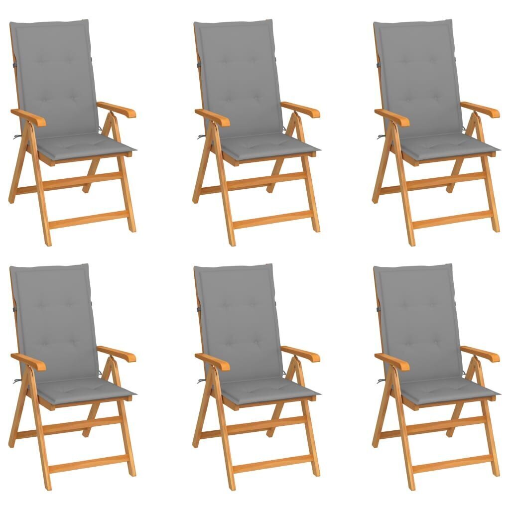 vidaXL dārza krēsli, 6 gab., pelēki matrači, masīvs tīkkoks cena un informācija | Dārza krēsli | 220.lv