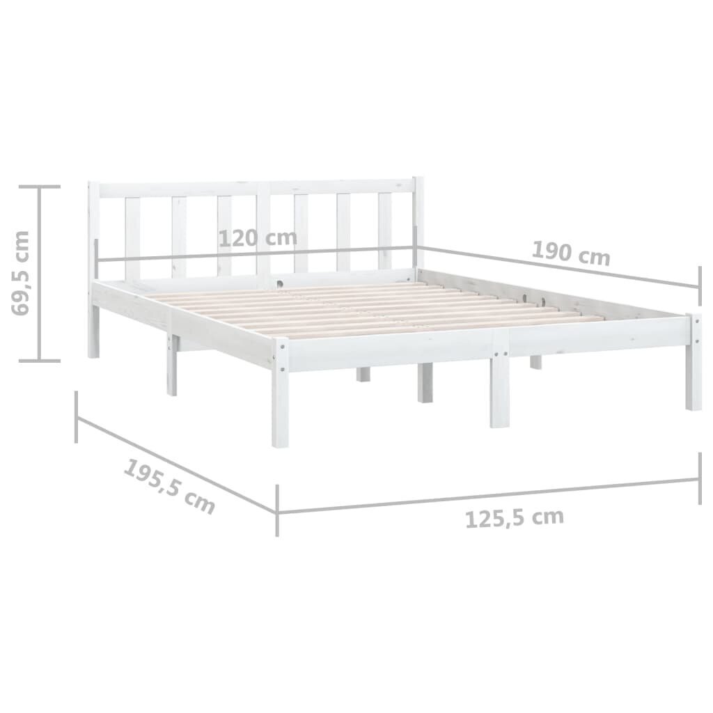 vidaXL gultas rāmis, balts, priedes masīvkoks, 120x190 cm cena un informācija | Gultas | 220.lv