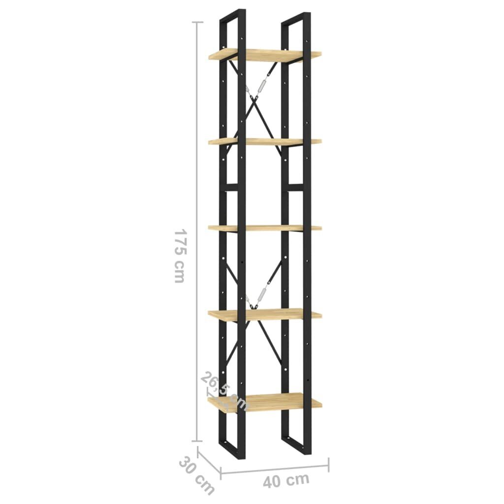 vidaXL 5-līmeņu grāmatu plaukts, 40x30x175 cm, priedes koks cena un informācija | Plaukti | 220.lv