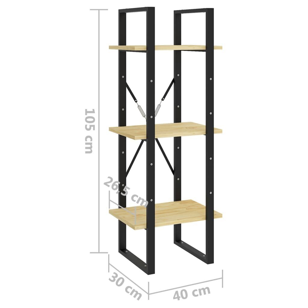 vidaXL 3-līmeņu grāmatu plaukts, 40x30x105 cm, priedes masīvkoks cena un informācija | Plaukti | 220.lv