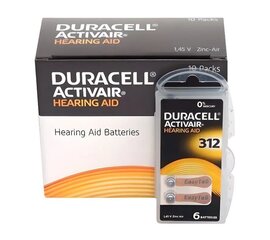 Элементы Duracell для слуховых аппаратов ActivAir PR41 312, 60 шт. цена и информация | Батерейки | 220.lv