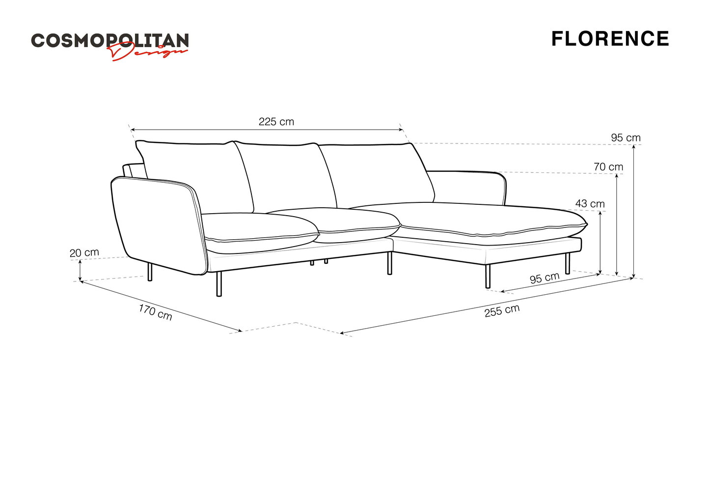 Stūra dīvāns Cosmopolitan Design Florence 5S, zils цена и информация | Stūra dīvāni | 220.lv