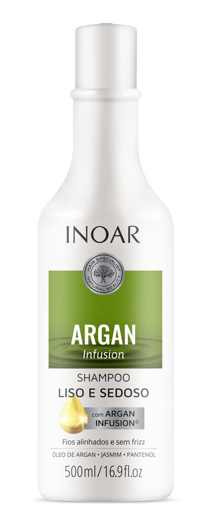 Gludu un spīdīgu matu šampūns INOAR Argan Infusion Smooth and Silky Shampoo 500 ml cena un informācija | Šampūni | 220.lv