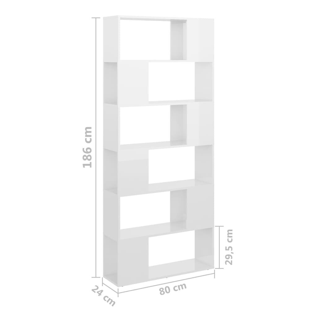 vidaXL grāmatu plaukts, 80x24x186 cm, spīdīgi balts, skaidu plāksne цена и информация | Plaukti | 220.lv