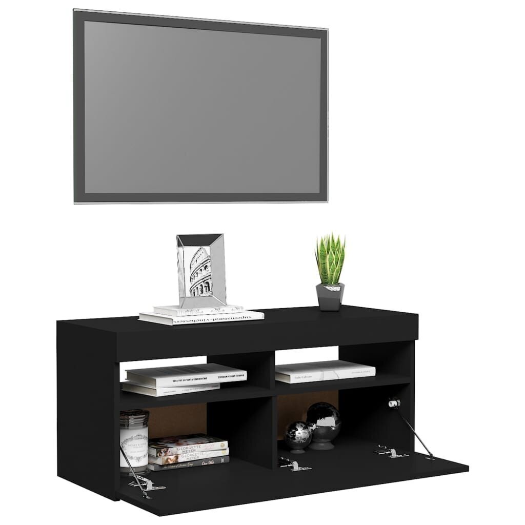 vidaXL TV galdiņš ar LED lampiņām, 90x35x40 cm, melns cena un informācija | TV galdiņi | 220.lv