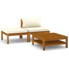 vidaXL 3-daļīgs dārza dīvānu komplekts ar krēmbaltiem matračiem, akācija цена и информация | скамейка со столиком | 220.lv